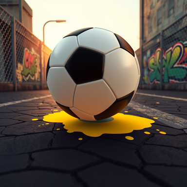 L'icône de FOOTSTREET : un ballon sur le goudron, dans une flaque de peinture jaune